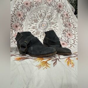 Free People Black Suede Ankle Booties with Buckle Detail